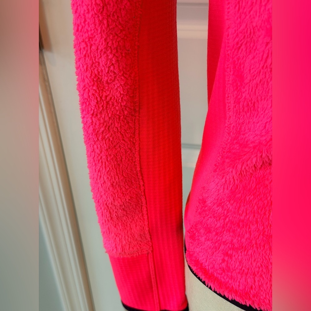 Neon Pink Sherpa Fleece Zip Hoodie Jacket Y2K Athleisure Cozy XS - Picture 10 of 12